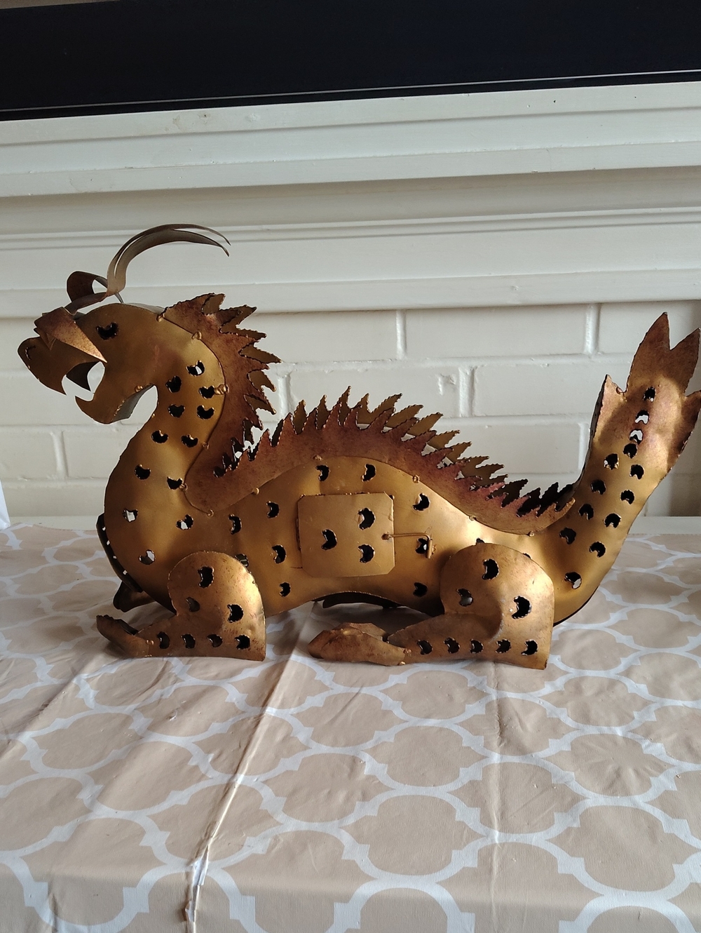 Metal Dragon Candle Holder Lantern Sculpture Rustic Fantasy Decor 21" Gold